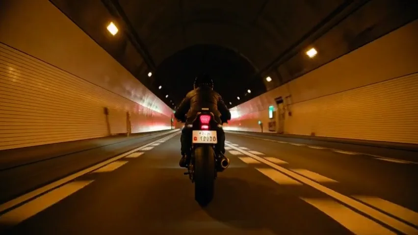 AMBER RUN — トンネルを走行するバイク